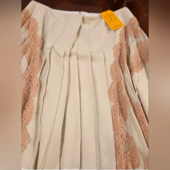 Chloé Silk Chiffon Lace Trim Pleated Midi Skirt – NWT, Size FR 38 Ivory - Picture 11 of 16